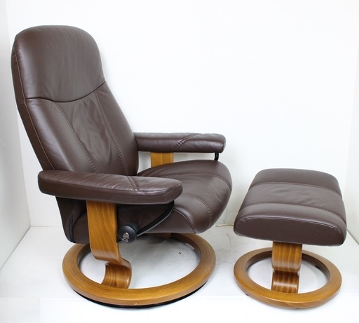 【美品】エコーネス/EKORNES ストレスレス コンサル Mサイズ/オットマン付/リクライニングソファ/本革/レザー