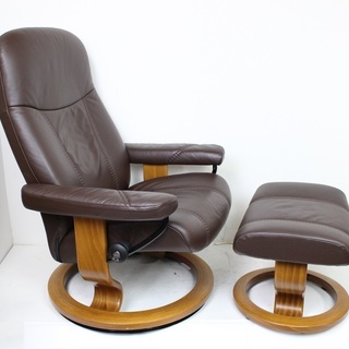 【美品】エコーネス/EKORNES ストレスレス コンサル Mサイズ/オットマン付/リクライニングソファ/本革/レザー