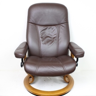 【美品】エコーネス/EKORNES ストレスレス コンサル Mサイズ/オットマン付/リクライニングソファ/本革/レザー