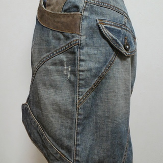 美品✨ ブレイスティーブアラン ヴィンテージ レザーデザイン 変形デニムスカート 刺繍