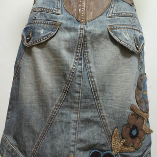 美品✨ ブレイスティーブアラン ヴィンテージ レザーデザイン 変形デニムスカート 刺繍