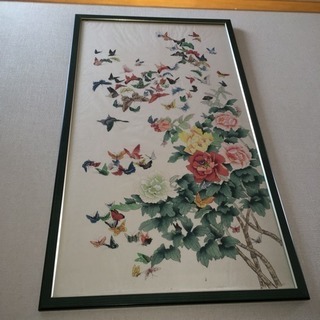 【ネット決済・配送可】蝶と花のインテリア絵画(大きいサイズ)