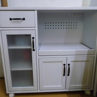 キッチンボード 食器棚 レンジボード キャスター付 収納棚 ホワイト