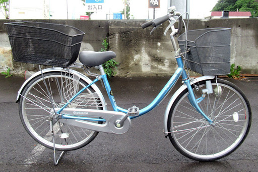 ☆★24インチ★☆シティサイクル 自転車 ママチャリ 後カゴ付き 青 ブルー  中古