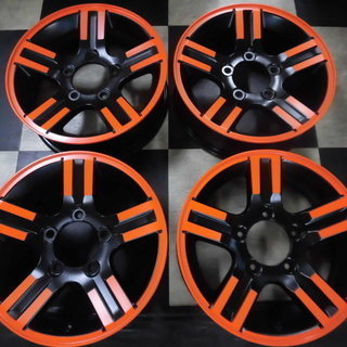 オレンジ×ブラックでインパクト絶大！！派手になりました！！ジムニー純正　5.5J+22　139.7-5穴★タイヤ付き相談承ります！！