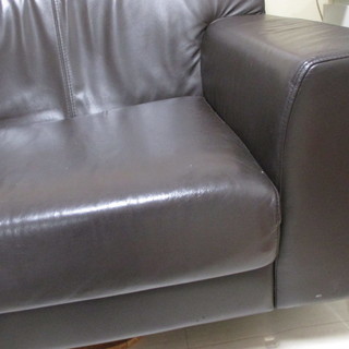 3人掛け高級革ソファー オットマン付き ダークブラウン