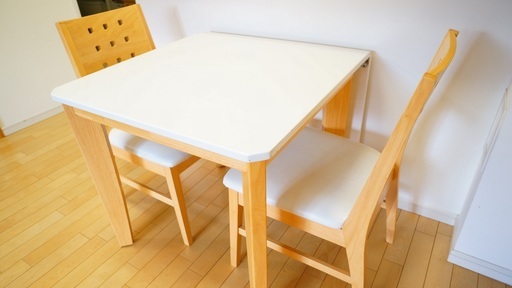 【成立】2人〜4人用ダイニングセット(折りたたみ式) ナチュラル テーブル チェア 3点