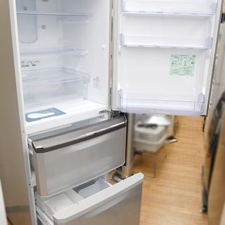 三菱 335L 3ドア冷蔵庫 2010年製 MR-C34R-S 製氷機付き シルバー 300L