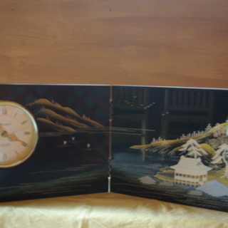 昭和レトロ　折りたたみ　山水画　置き時計