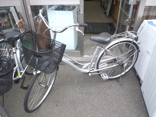札幌 26インチ ママチャリ 荷台 カゴ付き シルバー 自転車 シティーサイクル シティサイクル