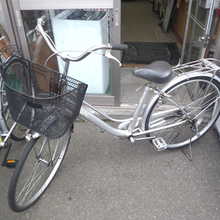 札幌 26インチ ママチャリ 荷台 カゴ付き シルバー 自転車 ...
