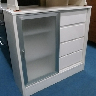 札幌市 白/ホワイト エナメル カウンター キッチンボード 食器棚 幅90cm