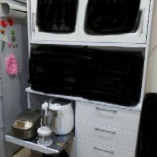 キッチンボード エナメル塗装 食器棚 レンジボード 中古 - 家具 