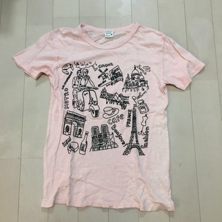 かわいいイラスト ♡ベビーピンクTシャツ レディースL