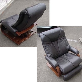 冨士ファニチア FUJI FUNITURE リクライニングチェア 一人用 レザー 回転 パーソナルチェア 中古