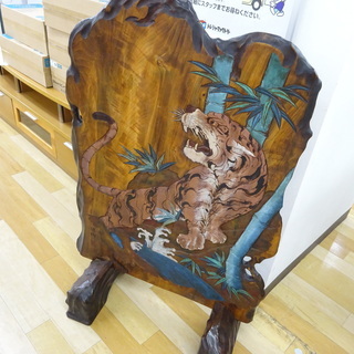 一枚板置物 【虎】 木彫り 虎 双虎アンティーク 刀彫 天然木 置物 衝立