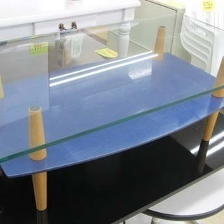 コーヒーテーブル センターテーブル ガラス天板 ブルー棚板