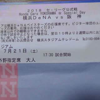 【定価】7月21日 横浜スタジアムライトスタンド 横浜vs阪神