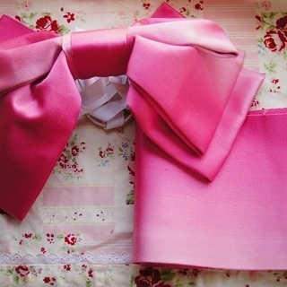 蝶結びの作り帯/つけ帯/ピンク/浴衣用　お祭り夏祭りに　