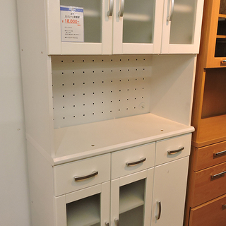 北大前! 札幌 引取 大型食器棚 セパレートタイプ 白 観音開き キッチン