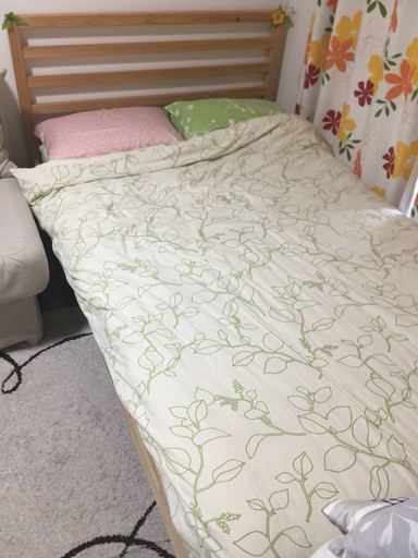 【急募】早い者勝ち☆彡中古 IKEA イケア ダブルベッド マットレス 布団＆カーテン付き③