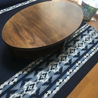 ローテーブル 楕円型 木製 茶色 ブラウン