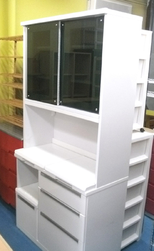 札幌 白/ホワイト 食器棚 レンジボード キッチンボード 収納家具 幅100ｃｍ エナメル塗装