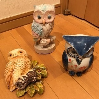 フクロウの壁掛けインテリアや置物 オブジェ など計3点セット 小...