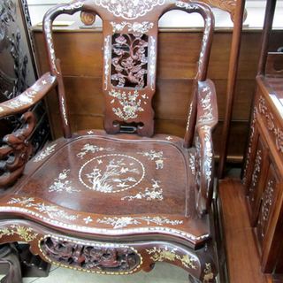 螺鈿細工 唐木家具花梨 大理石 装飾テーブル＆椅子豪華5点セット 西宮の沢