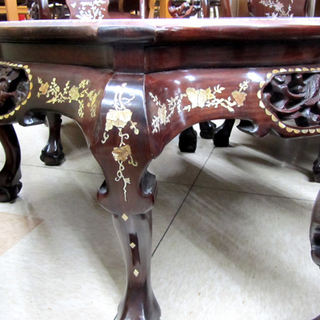 螺鈿細工 唐木家具花梨 大理石 装飾テーブル＆椅子豪華5点セット 西宮の沢