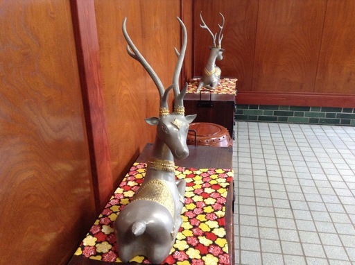 金属工芸　置物　幸運の鹿　神の使い　縁起物　シカ　60cm　特大　オブジェ　玄関飾り　風水　美術品　検：銅器　ブロンズ