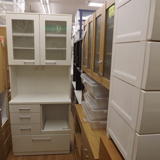 ホワイトキッチン収納 レンジボード 79 ニトリ キッチンカウンター ポスティア 幅90cm 木目 光沢 レンジボード