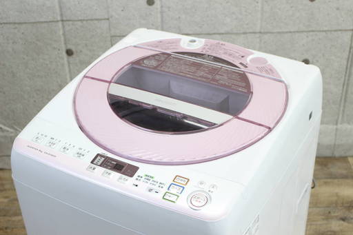 R42)【美品】シャープ 8.0kg 風乾燥付き 全自動洗濯機 ES-GV80P-P 2014年製 ピンク SHARP