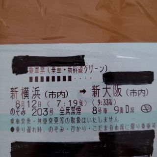 値下げしました。8月12日7時19分発新横浜~新大阪のぞみグリーン券2枚