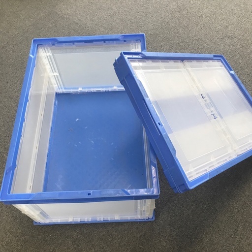 中古☆アスクル「現場のチカラ」　軽量薄型折りたたみコンテナ　フタ無　43.9L　ブルー　オリコン　100枚セット　まとめ売り　お買い得