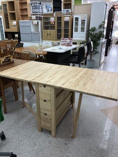 リサイクルマート大野城店　木製バタフライ式テーブル　ダイニングテーブル　コンパクト　収納