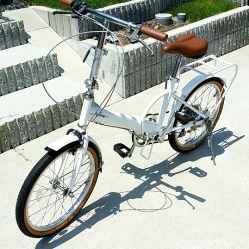 折りたたみ自転車　20インチ　6段変速　ホワイト