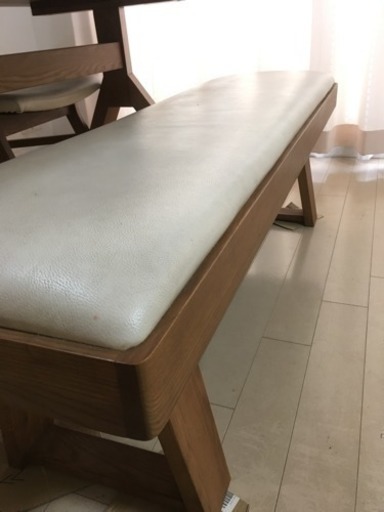 木製テーブル ベンチ チェア×2