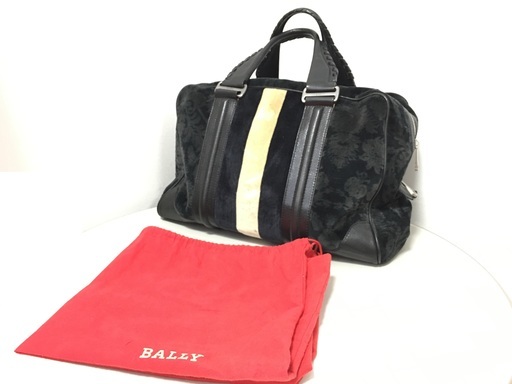 ☆【1回使用/美品】バリーBALLY レザー＆ベロア/ベルベット切替 重厚感のあるボストンバッグ（33×46×15㎝）*241-14