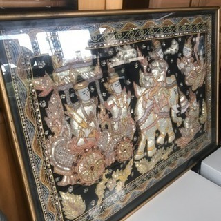 インド刺繍画 額付き アジアン雑貨