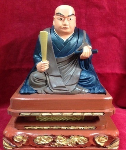 特大  青彩色 初出し特割 日蓮大聖人坐像 24.5cm 手彫り