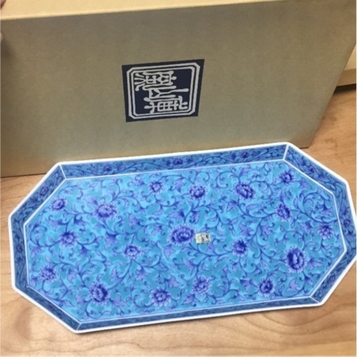 新品 庫山窯 ブルー 青 花柄