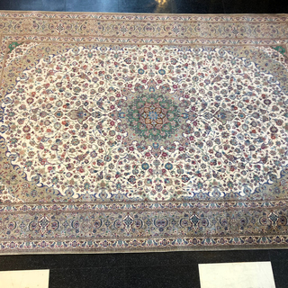 ◆295cm×200cm クム産高級シルク100% ラザビ工房サイン入り ペルシャ絨毯 最高峰◆