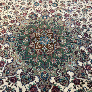 ◆295cm×200cm クム産高級シルク100% ラザビ工房サイン入り ペルシャ絨毯 最高峰◆