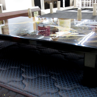 高級座卓テーブル 黒塗り 鳳凰 沈金 輪島塗/漆 西宮の沢