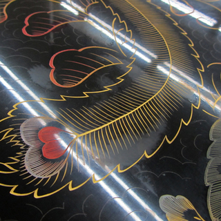 高級座卓テーブル 黒塗り 鳳凰 沈金 輪島塗/漆 西宮の沢