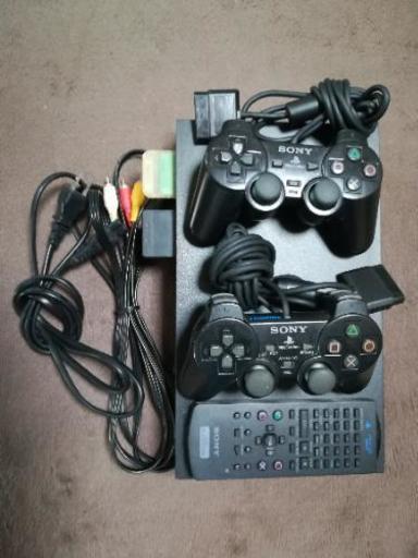 【お買い得セット】PS2本体＋コントローラー2個＋リモコン＋メモリーカード2個＋ソフト27本＋縦置きスタンド