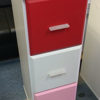 かわいい3段チェスト 収納家具 3色カラー レッド ピンク ホワ...