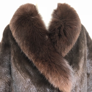 毛皮 ミンク ケープ ポンチョ ブラウン系 着丈：70cm