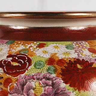 6515 薩摩焼 春洋造 金襴手色絵花詰文 花器 壺 高さ33cm アントレ